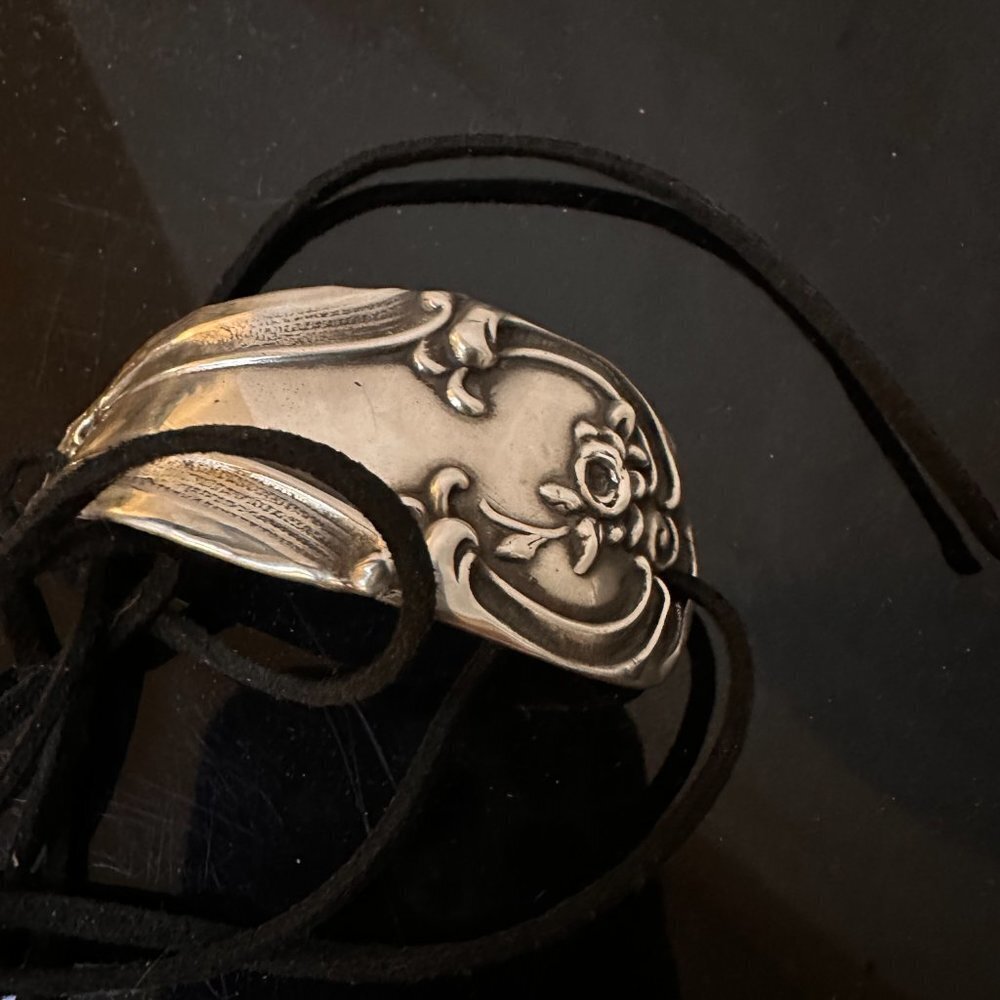 Sterling Silver Leather Cuff Bracelet Tie Wrap Yoga Antique 925 Boho Gift Suede - Picture 8 of 10